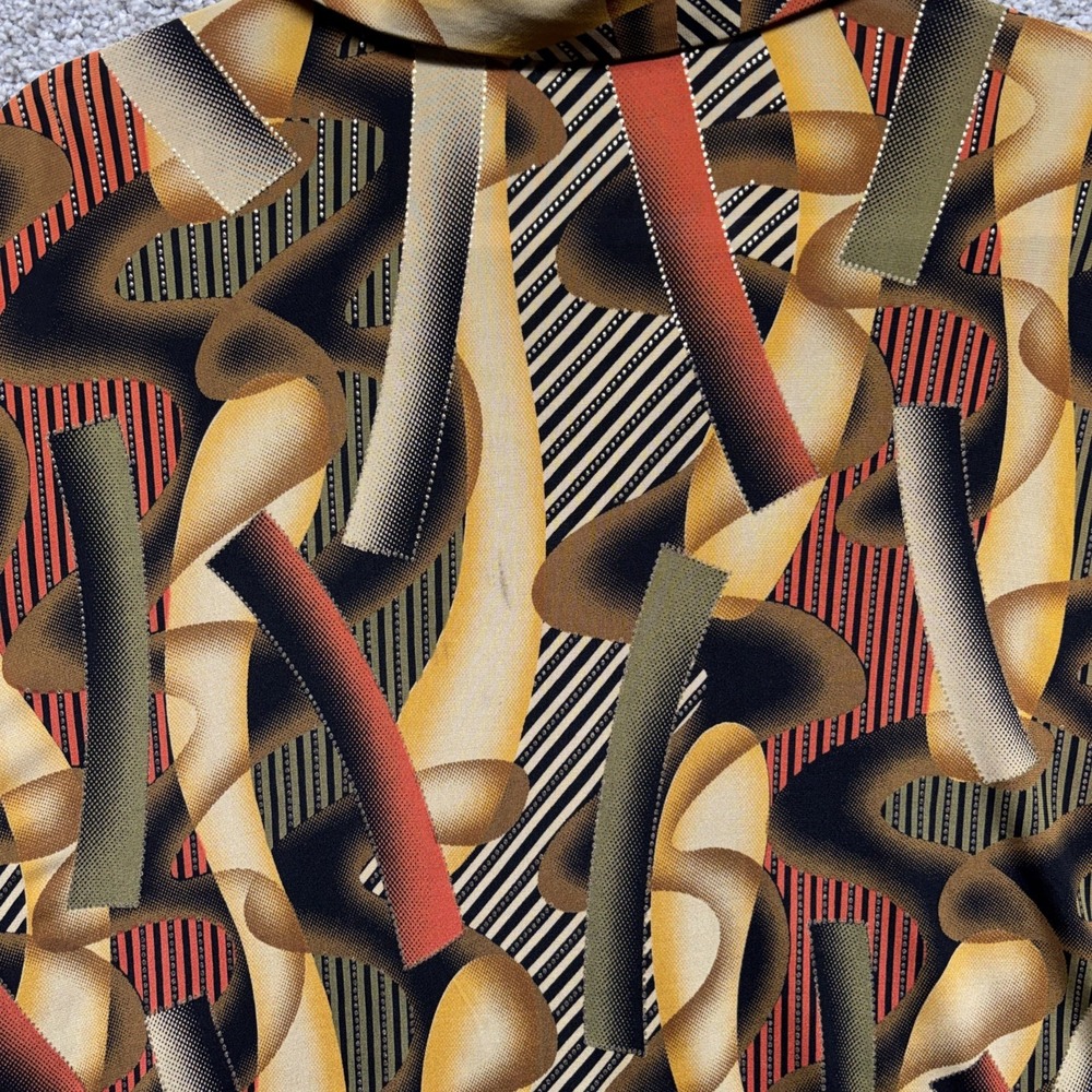 Vintage Creme De Silk Shirt‎ Mens MEDIUM Abstract Art ColorBlock Metallic Button - Picture 14 of 16